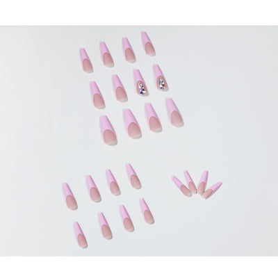 Uñas Postizas Ballet Floral Durazno Rosa - Diseño Flores de Cerezo con Diamantes - Image 10
