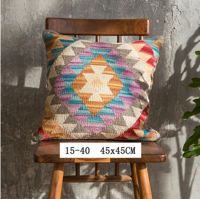 Almohada Bohemia de Lana Pura Pakistan Tejida a Mano - Estilo Nórdico Retro - Image 2