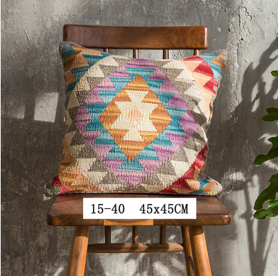 Almohada Bohemia de Lana Pura Pakistan Tejida a Mano - Estilo Nórdico Retro - Image 2