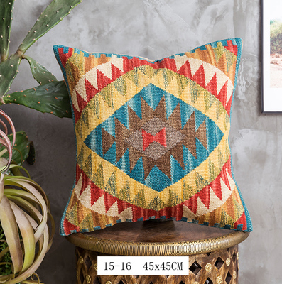 Almohada Bohemia de Lana Pura Pakistan Tejida a Mano - Estilo Nórdico Retro - Image 3