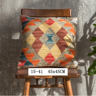 Almohada Bohemia de Lana Pura Pakistan Tejida a Mano - Estilo Nórdico Retro