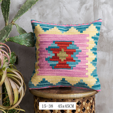 Almohada Bohemia de Lana Pura Pakistan Tejida a Mano - Estilo Nórdico Retro - Image 5