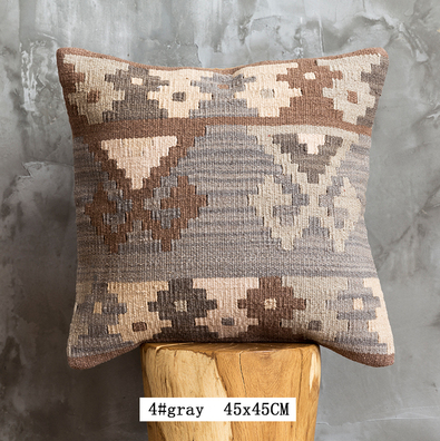 Almohada Bohemia de Lana Pura Pakistan Tejida a Mano - Estilo Nórdico Retro - Image 7