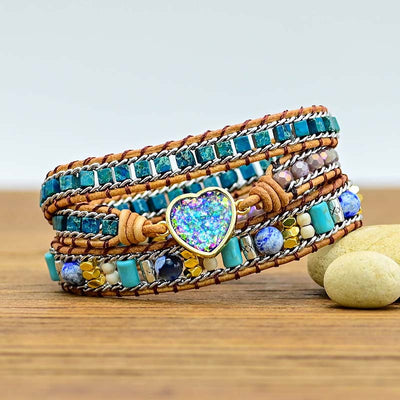 Pulsera de Cuero Trenzado Ópalo Azul