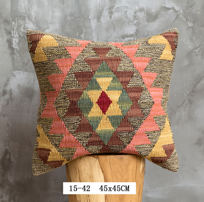 Almohada Bohemia de Lana Pura Pakistan Tejida a Mano - Estilo Nórdico Retro - Image 10