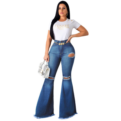 Jeans Acampanados Retro Talle Alto Efecto Rotos con Levantadera - Image 13