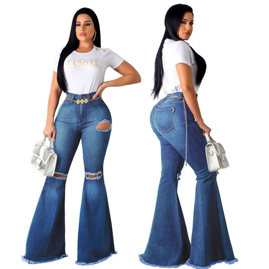 Jeans Acampanados Retro Talle Alto Efecto Rotos con Levantadera - Image 2
