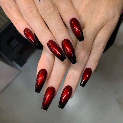 Uñas Postizas Degradado Rojo y Negro - Acabado Ballet Profesional - Image 3
