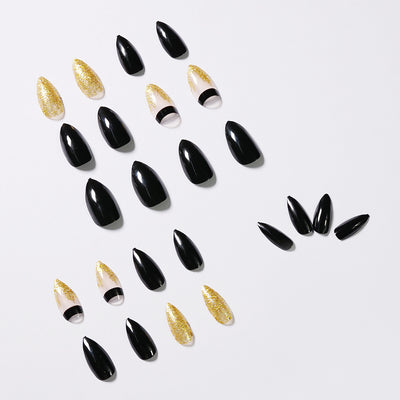Uñas Postizas Puntiagudas Black Gold Glitter - Acabado Profesional - Image 7