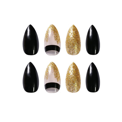 Uñas Postizas Puntiagudas Black Gold Glitter - Acabado Profesional - Image 8