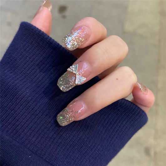 Uñas Postizas con Moño Diamante Blanco - Diseño Elegante Preformado - Image 6