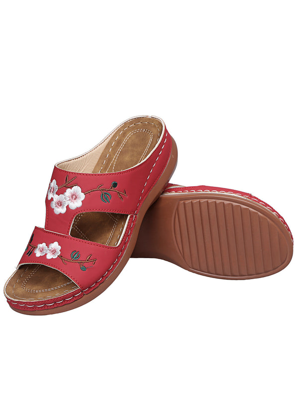 Sandalias Cuña Talla Grande para Mujer - Diseño Floral Abierto con Correa T