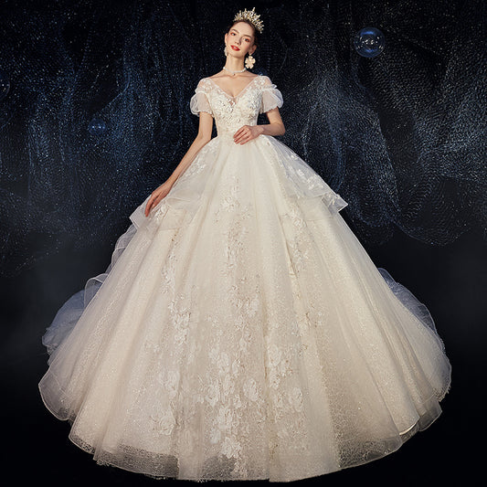 Vestido de Novia Premamá Talla Grande con Manga Francesa y Cola