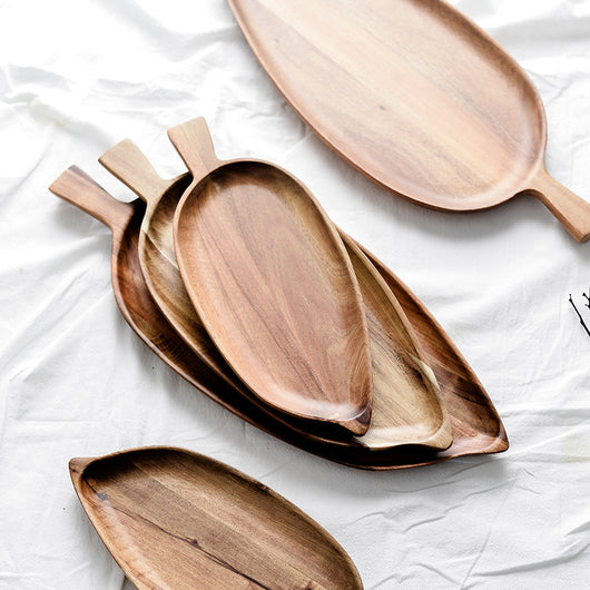 Paleta Decorativa de Madera de Acacia con Diseño de Hojas - Image 8