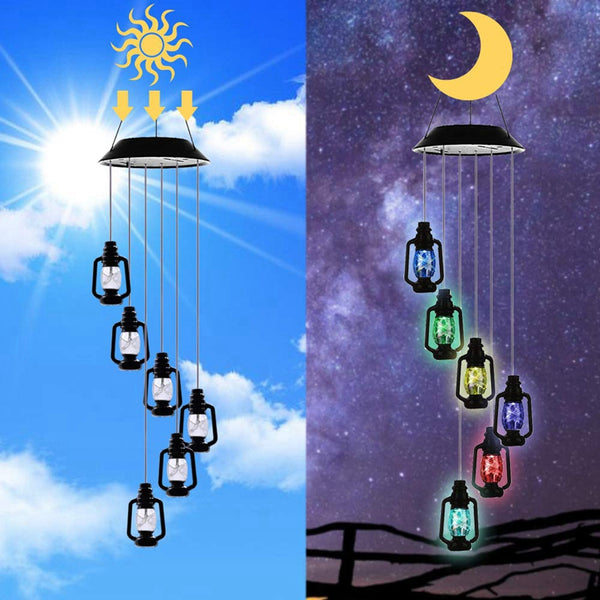 Lámpara Solar con Móvil Luminoso LED y Sonido del Viento