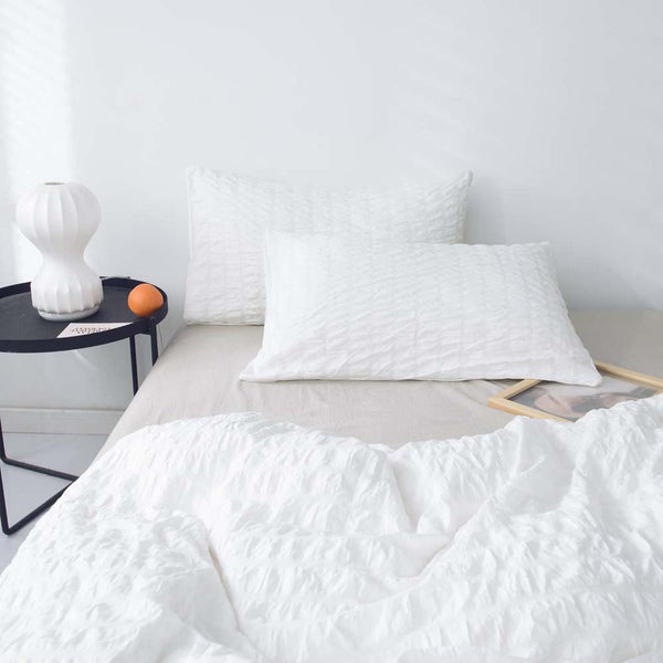 Juego de Cama King 3 Piezas Algodón Seersucker Lavado - Suave y Lujoso