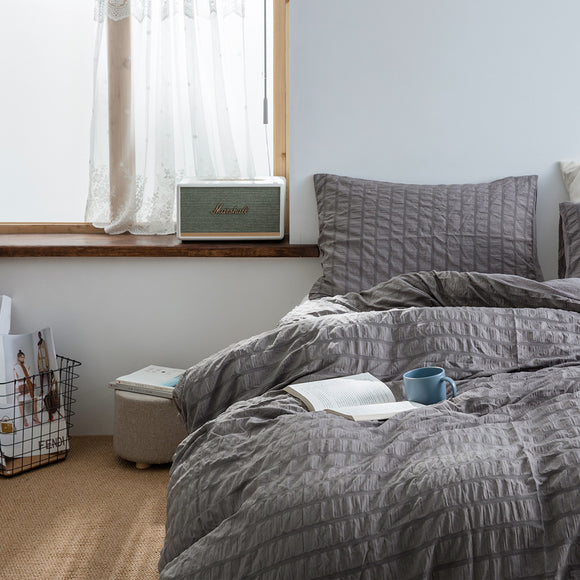 Juego de Cama King 3 Piezas Algodón Seersucker Lavado - Suave y Lujoso