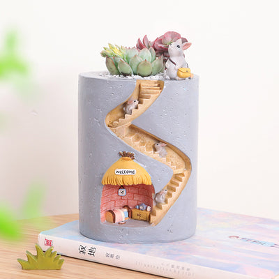 Maceta Decorativa de Resina con Casa de Erizo - Paisaje Miniatura para Suculentas - Image 3