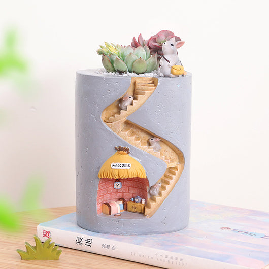 Maceta Decorativa de Resina con Casa de Erizo - Paisaje Miniatura para Suculentas - Image 3