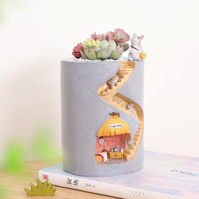 Maceta Decorativa de Resina con Casa de Erizo - Paisaje Miniatura para Suculentas - Image 2