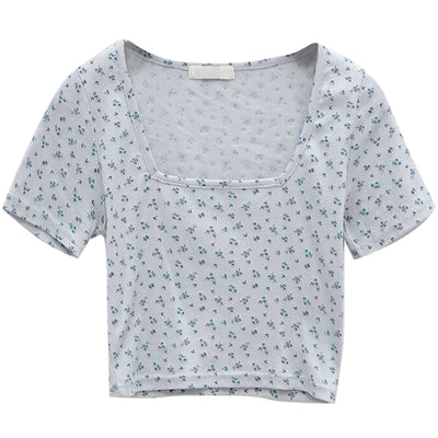 Blusa Floral Cuello Cuadrado Manga Corta para Mujer - Image 10