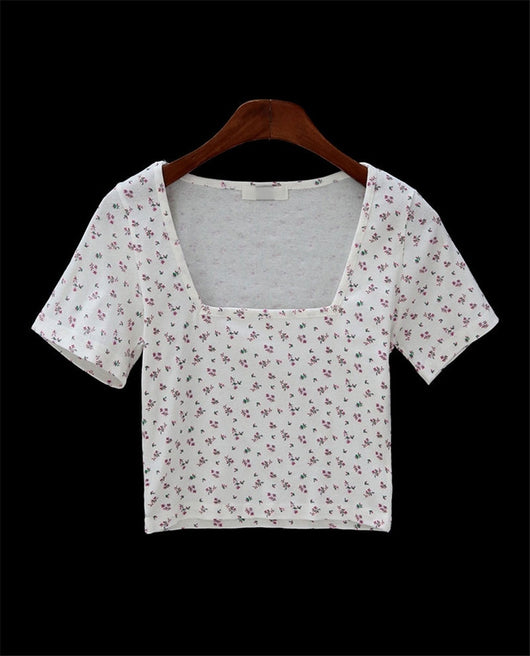 Blusa Floral Cuello Cuadrado Manga Corta para Mujer - Image 12
