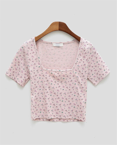 Blusa Floral Cuello Cuadrado Manga Corta para Mujer - Image 7
