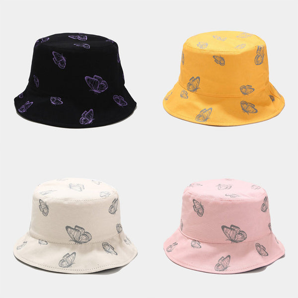 Gorro Pescador Reversible Mariposas Estilo Coreano Protección Solar
