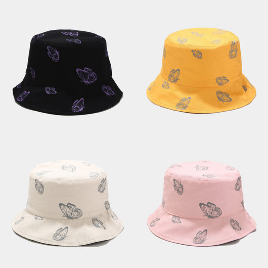 Gorro Pescador Reversible Mariposas Estilo Coreano Protección Solar