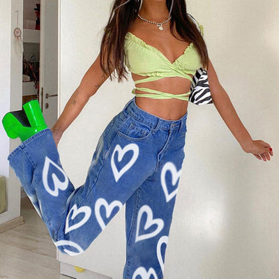 Pantalones Vaqueros Rectos Oversized con Estampado Graffiti - Cintura Alta Mujer - Image 5
