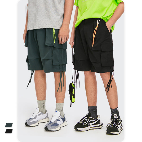 Shorts Casuales Sueltos con Pliegues y Múltiples Bolsillos para Hombre