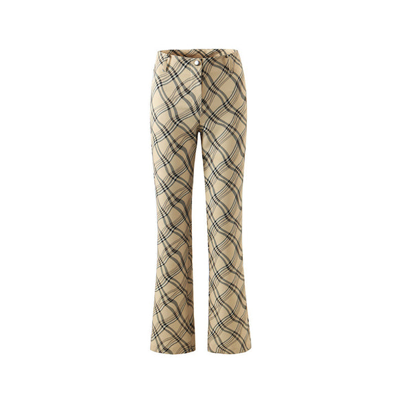 Pantalones Retro Cintura Alta a Cuadros para Mujer