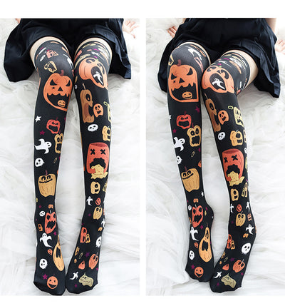 Calcetines Hasta la Rodilla con Estampado de Calabaza para Halloween - Image 2