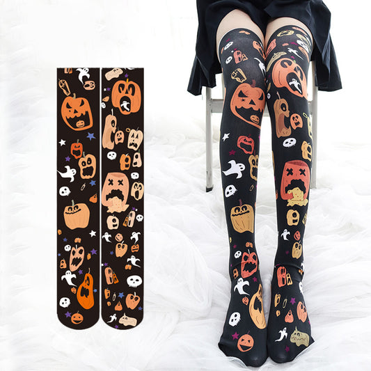 Calcetines Hasta la Rodilla con Estampado de Calabaza para Halloween