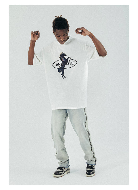Playera Suelta Blanca con Estampado Tide - Cómoda para Verano