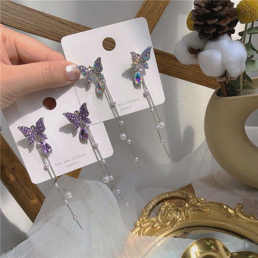 Aretes de Plata S925 Perla Mariposa Dos Usos con Borla - Diseño Elegante Tendencia - Image 6
