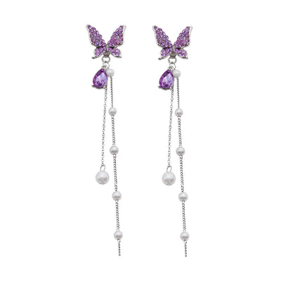 Aretes de Plata S925 Perla Mariposa Dos Usos con Borla - Diseño Elegante Tendencia - Image 9
