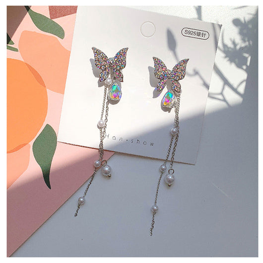 Aretes de Plata S925 Perla Mariposa Dos Usos con Borla - Diseño Elegante Tendencia - Image 3