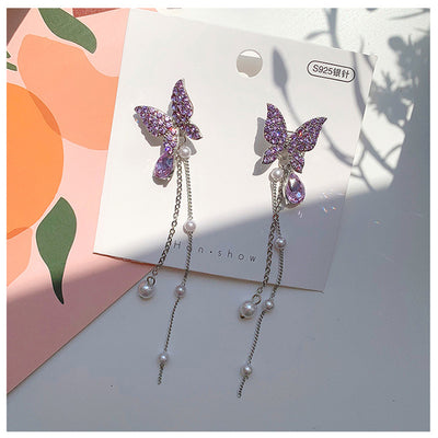 Aretes de Plata S925 Perla Mariposa Dos Usos con Borla - Diseño Elegante Tendencia - Image 4