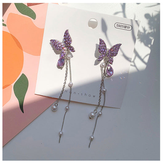 Aretes de Plata S925 Perla Mariposa Dos Usos con Borla - Diseño Elegante Tendencia - Image 4