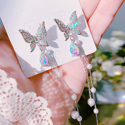 Aretes de Plata S925 Perla Mariposa Dos Usos con Borla - Diseño Elegante Tendencia - Image 5
