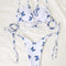 Bikini con Estampado de Mariposas y Tanga de Encaje para Mujer