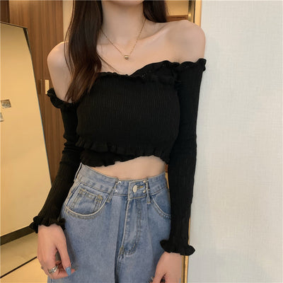 Blusa Asimétrica Coreana con Diseño Cruzado y Encaje - Suéter Base Elegante - Image 3