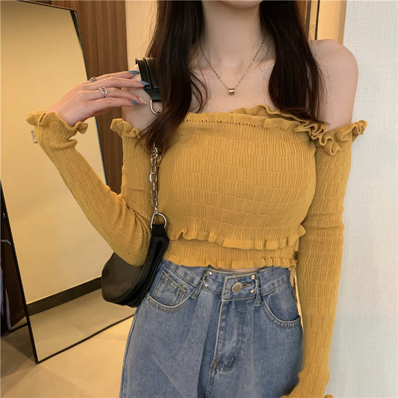 Blusa Asimétrica Coreana con Diseño Cruzado y Encaje - Suéter Base Elegante