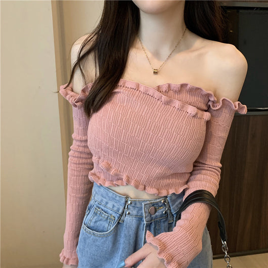 Blusa Asimétrica Coreana con Diseño Cruzado y Encaje - Suéter Base Elegante