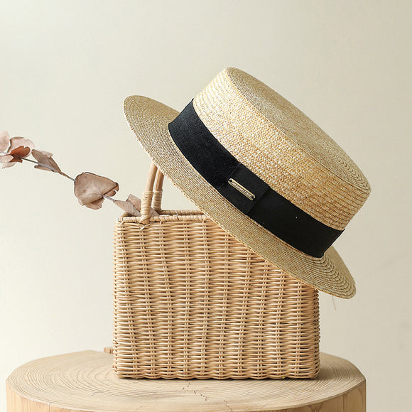 Sombrero de Paja Plano Estilo Inglés para Mujer - Accesorio Versátil de Verano