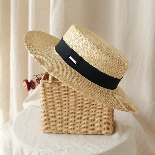 Sombrero de Paja Plano Estilo Inglés para Mujer - Accesorio Versátil de Verano