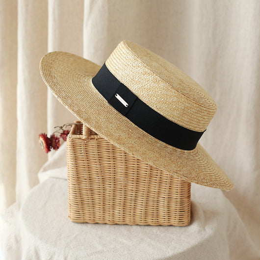 Sombrero de Paja Plano Estilo Inglés para Mujer - Accesorio Versátil de Verano