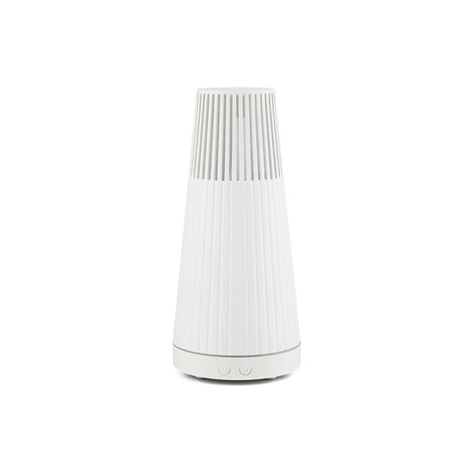 Dark wood grain electric essential oil aroma diffuser with a ribbed conical shape and LED light ring. - Image 8