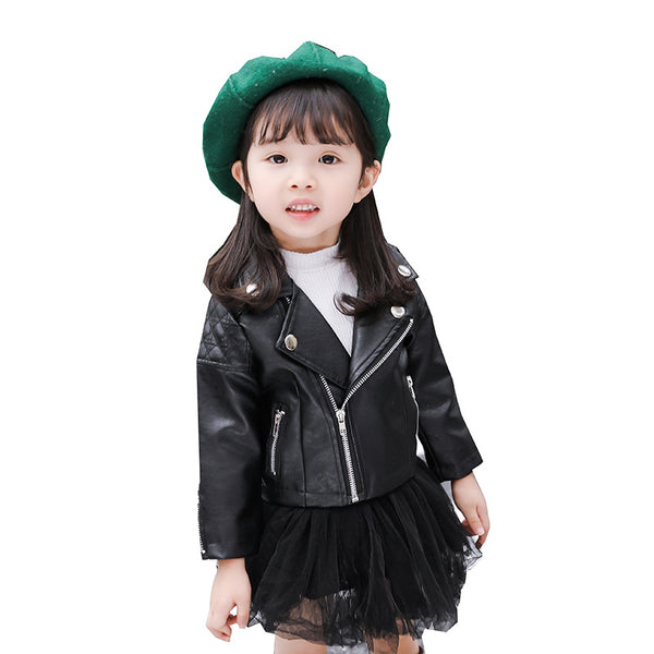 Chaqueta de Cuero PU para Niños - Abrigo Motociclista Otoño Unisex